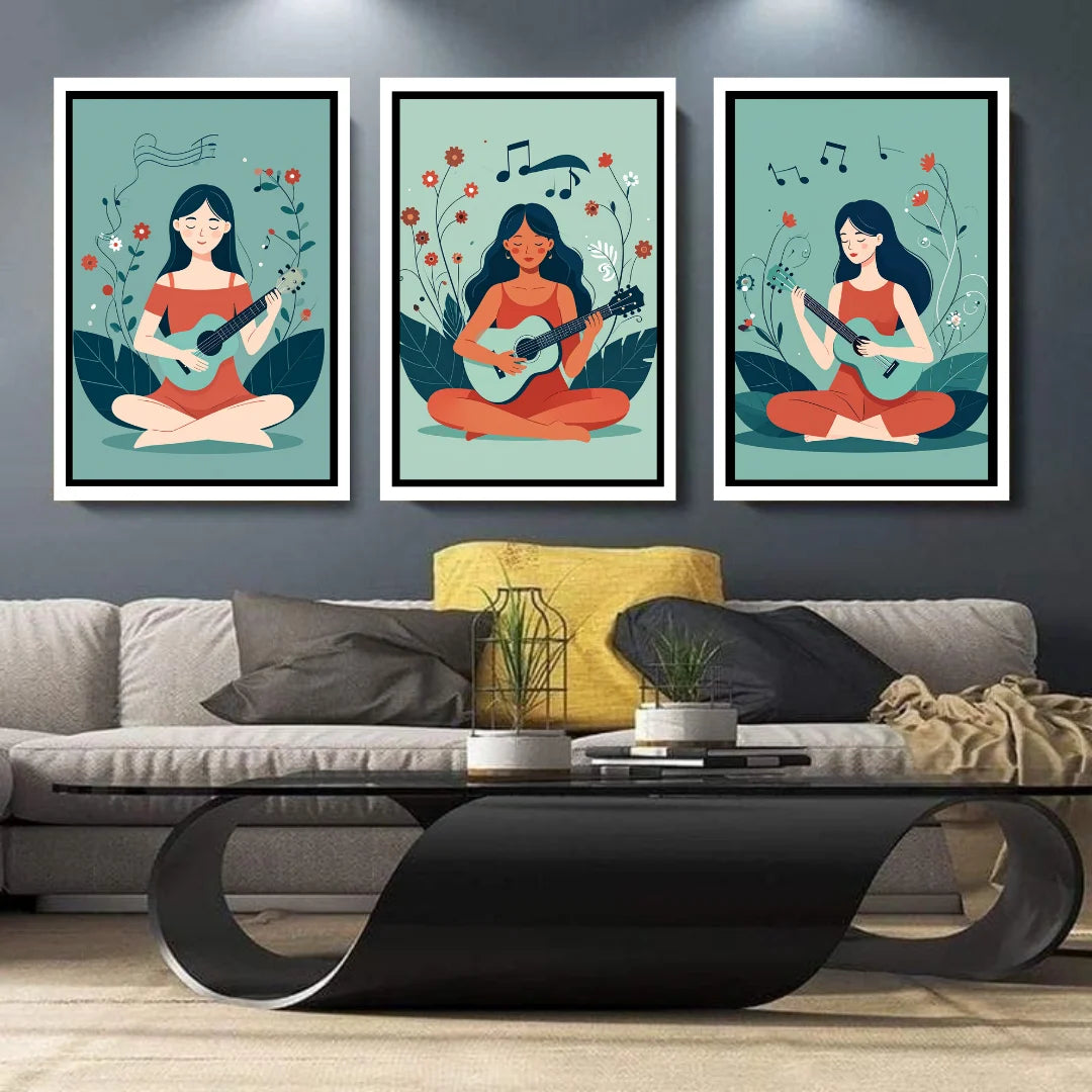Mindfulness wall art canvas set of three with calm sitting illustrations