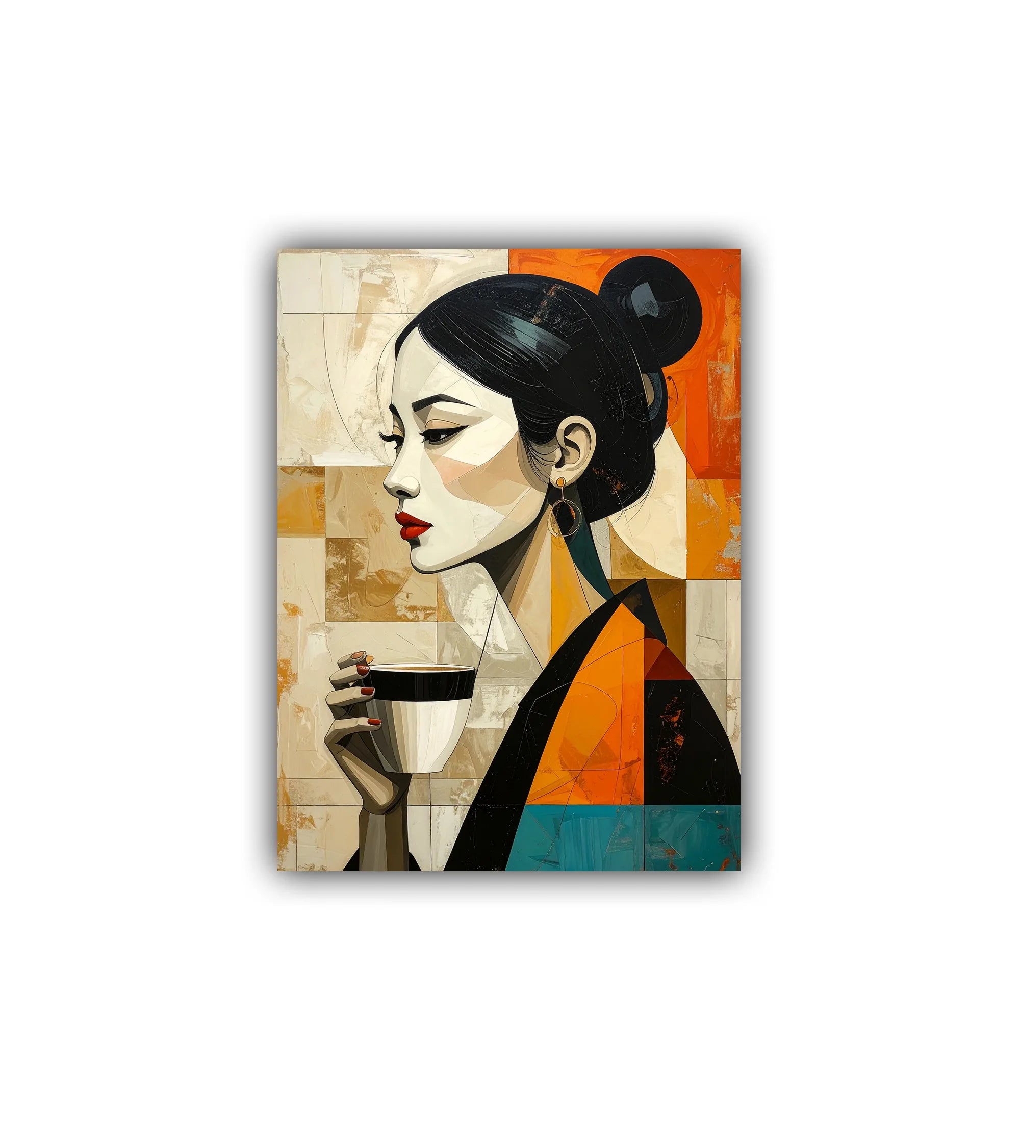 minimal japanese portrait wall art canvas in modern interior