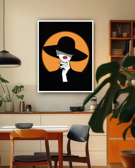 Chic Silhouette: Red Lips & Black Hat - Wall Art Canvas WallArtVibes