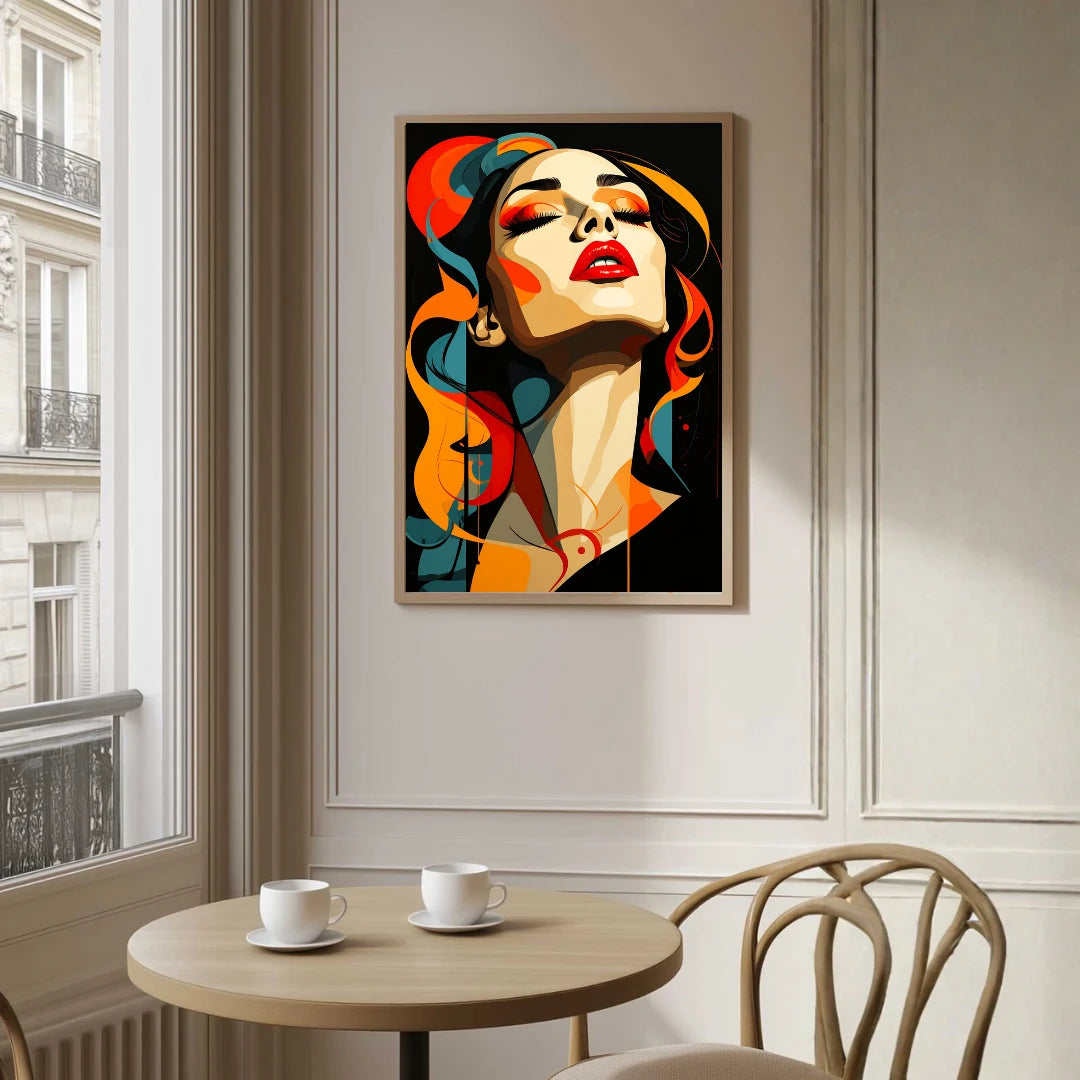 Modern face artwork canvas wall decor for stylish cafe interior