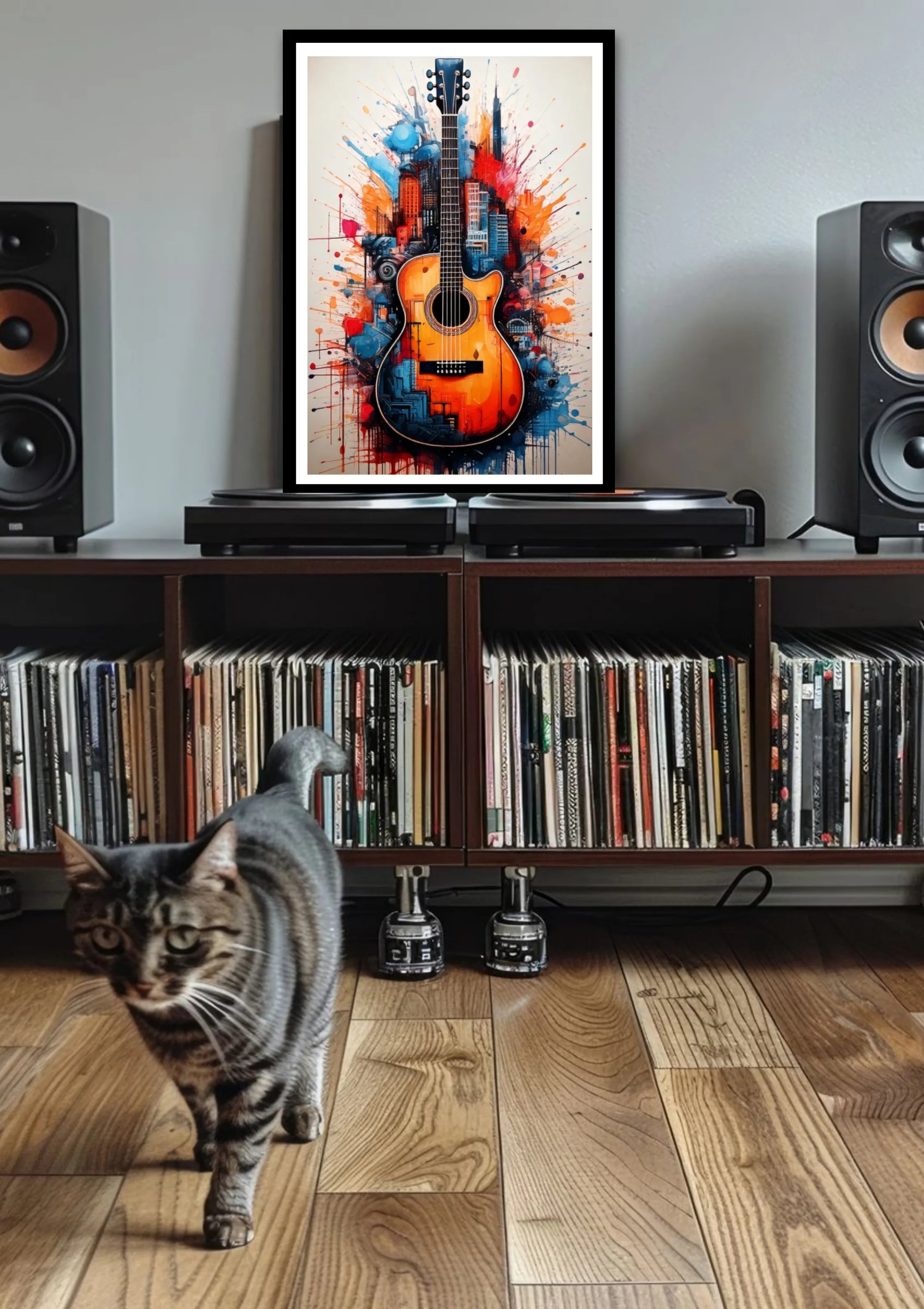 Modern guitar wall art canvas painting for study room and creative interiors