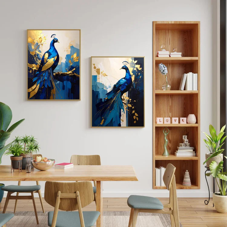 Modern peacock wall art canvas set for stylish home interior decoration