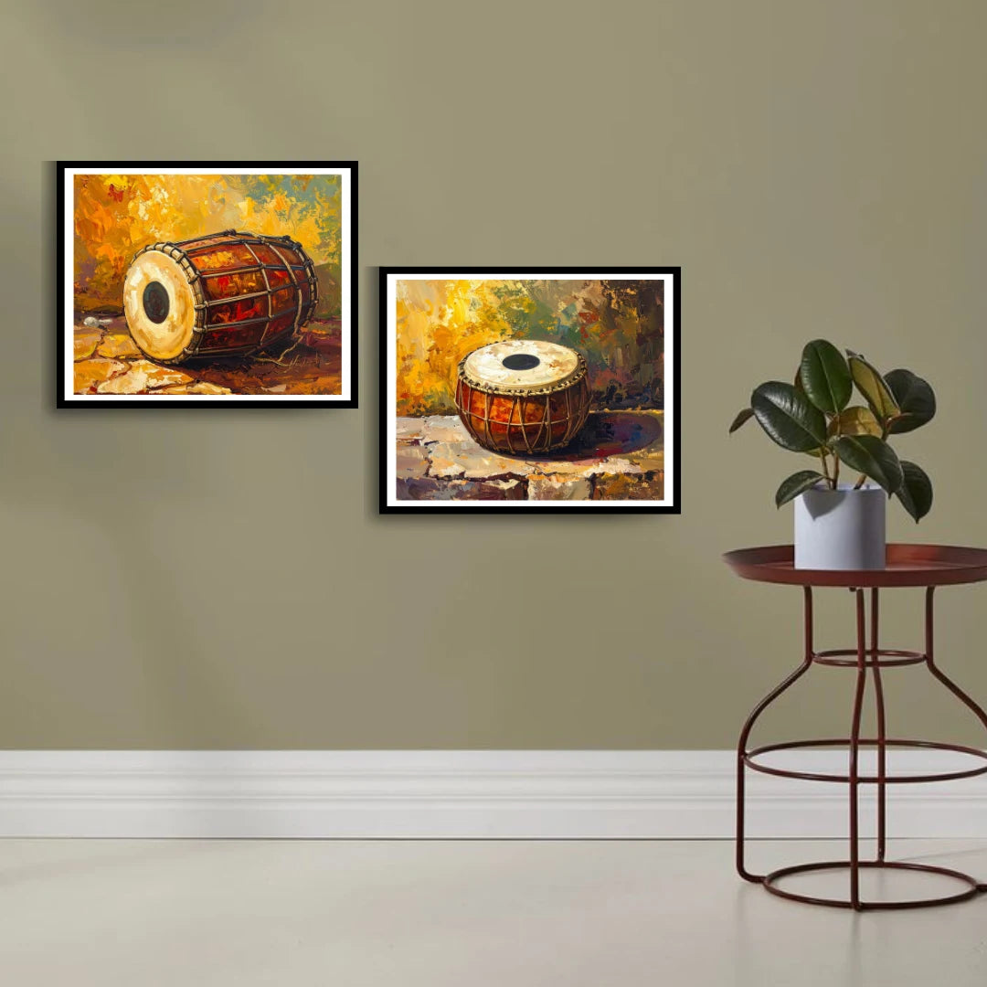 Modern tabla canvas wall art set of 2 for stylish home and cultural interiors
