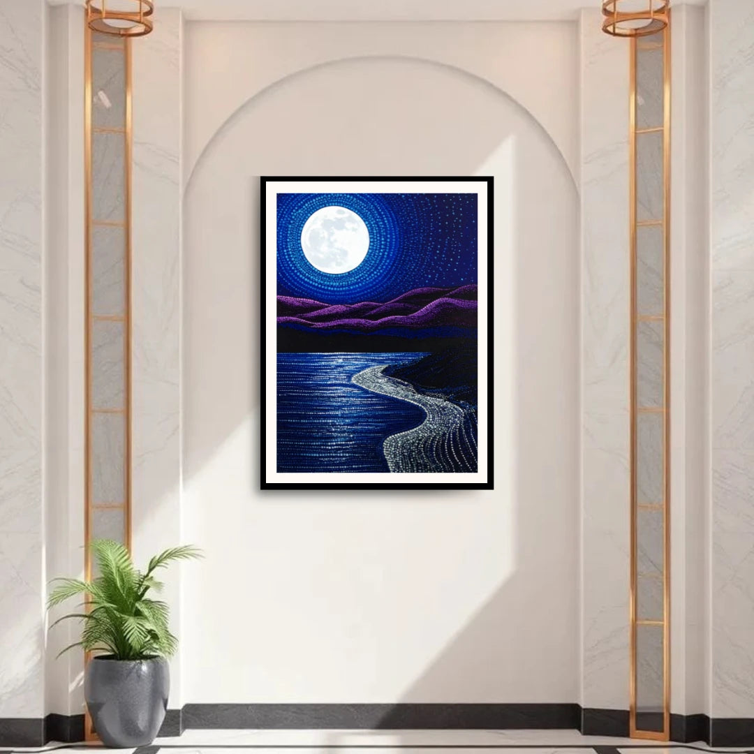 Moon and river spiritual wall art for peaceful home decor