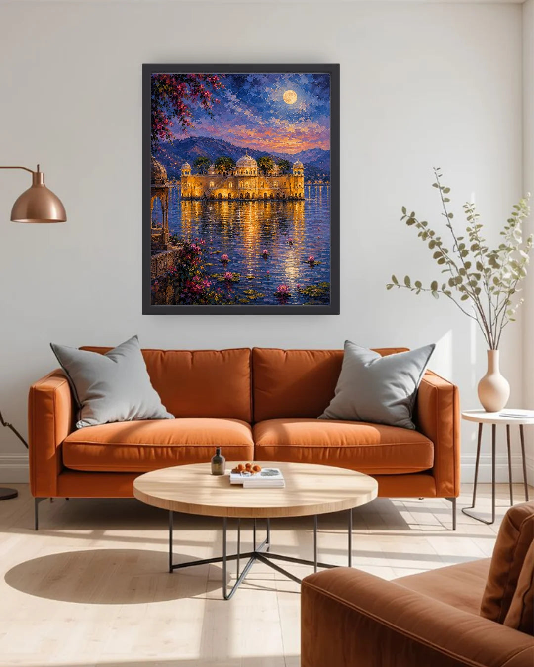 illuminated city skyline painting wall art decor