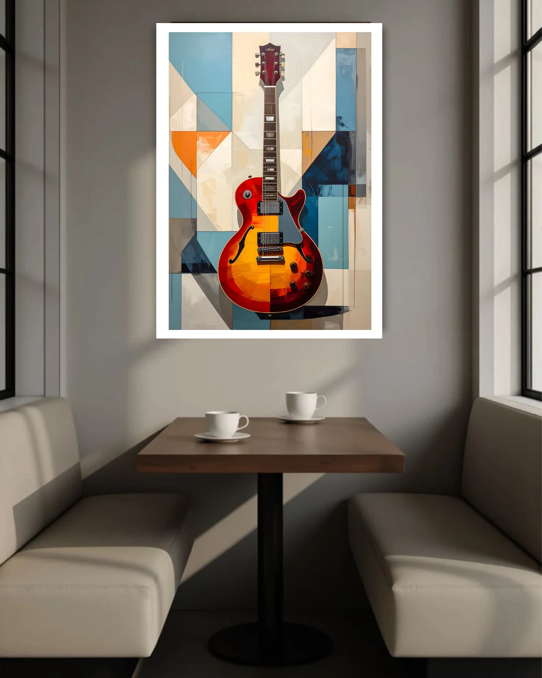 abstract guitar wall art canvas in modern home decor setup