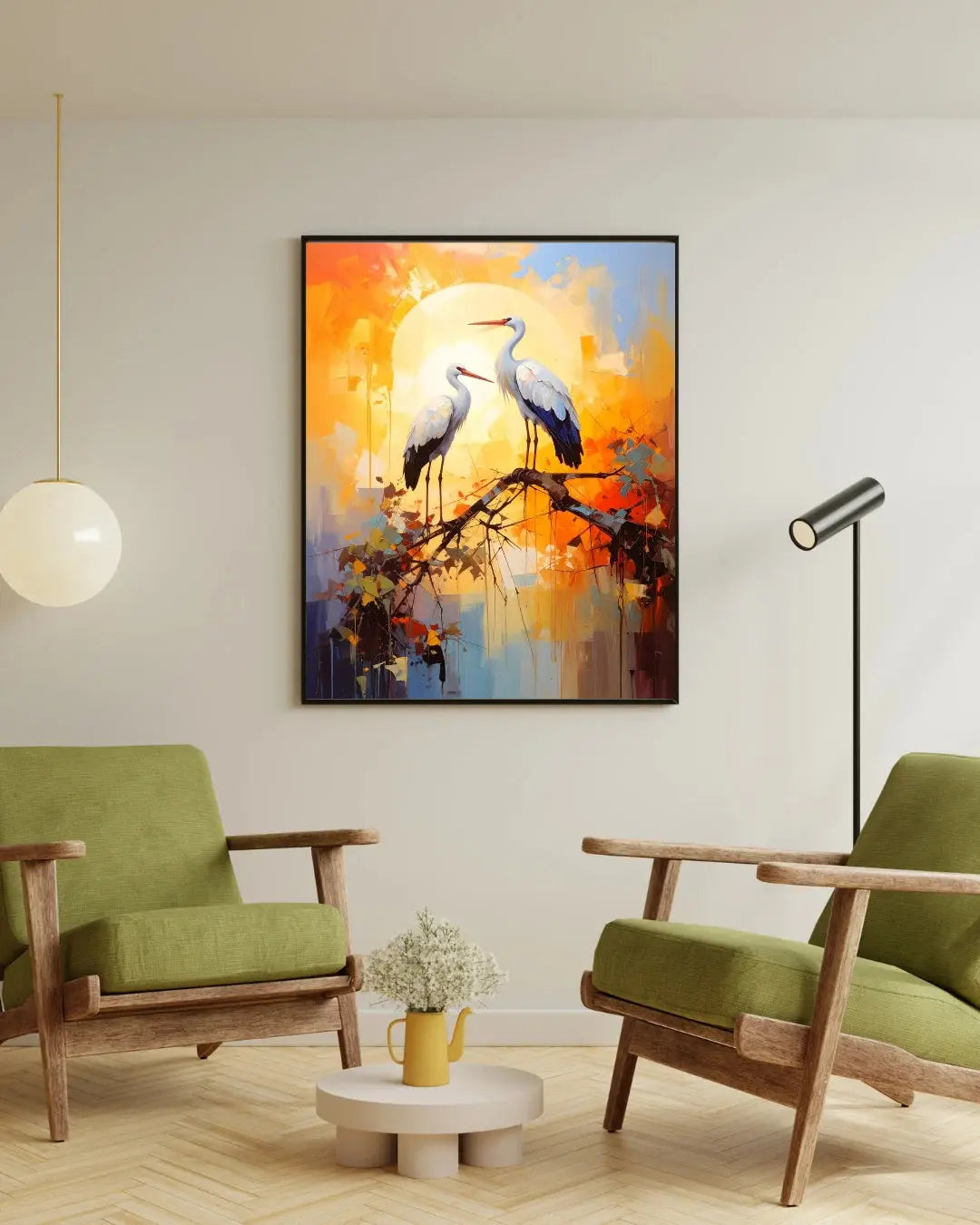 Sunrise Cranes Modern – Wall Art Canvas WallArtVibes