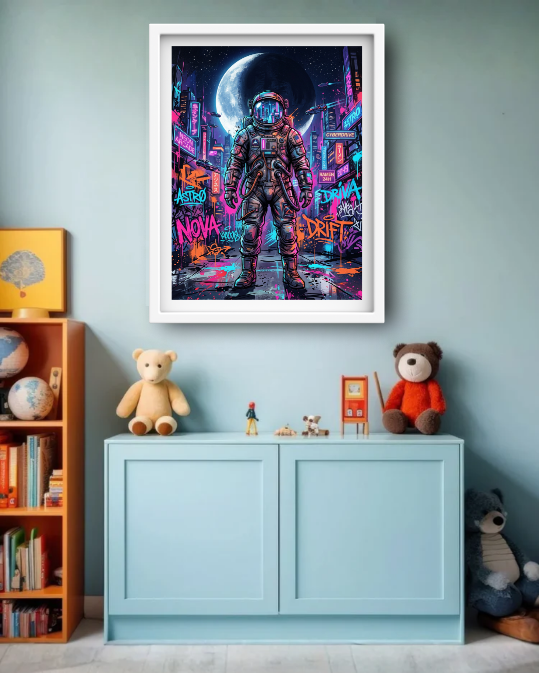 Neon Astronaut Graffiti - Wall Art Canvas