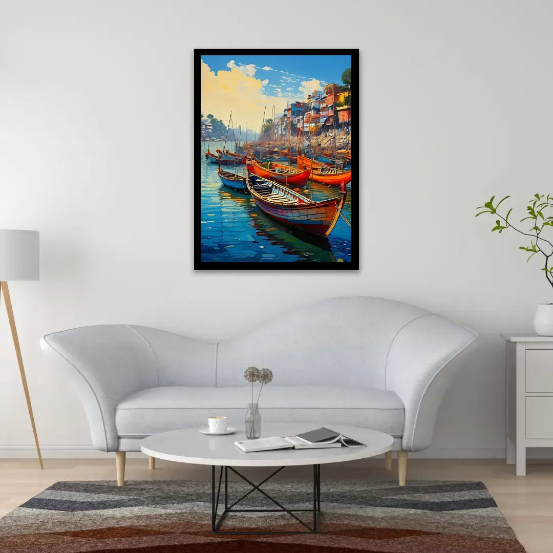 Banaras Boats on the Ghat – Wall Art Canvas