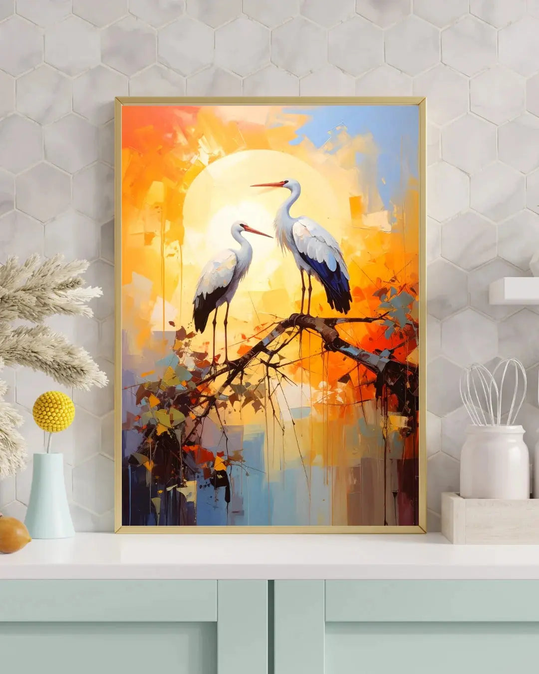 Sunrise Cranes Modern – Wall Art Canvas WallArtVibes