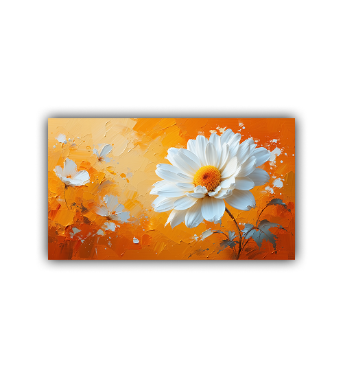 Orange and white daisy floral canvas wall art close up view