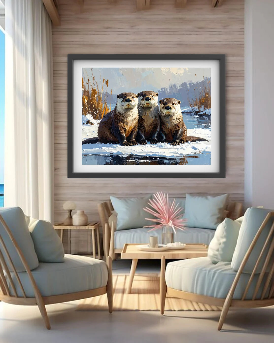 wildlife canvas art otter family illustration