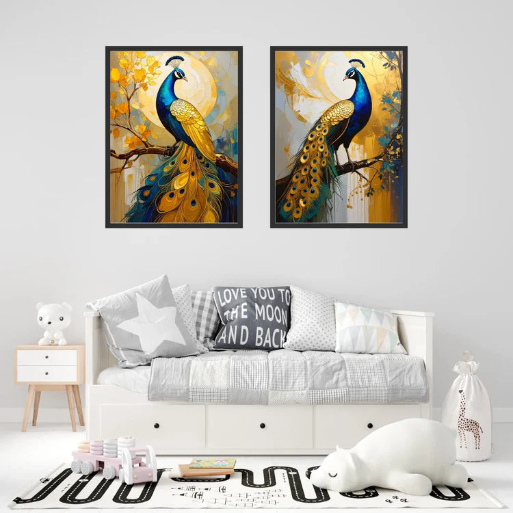 Peacock canvas painting set for modern living room wall decor