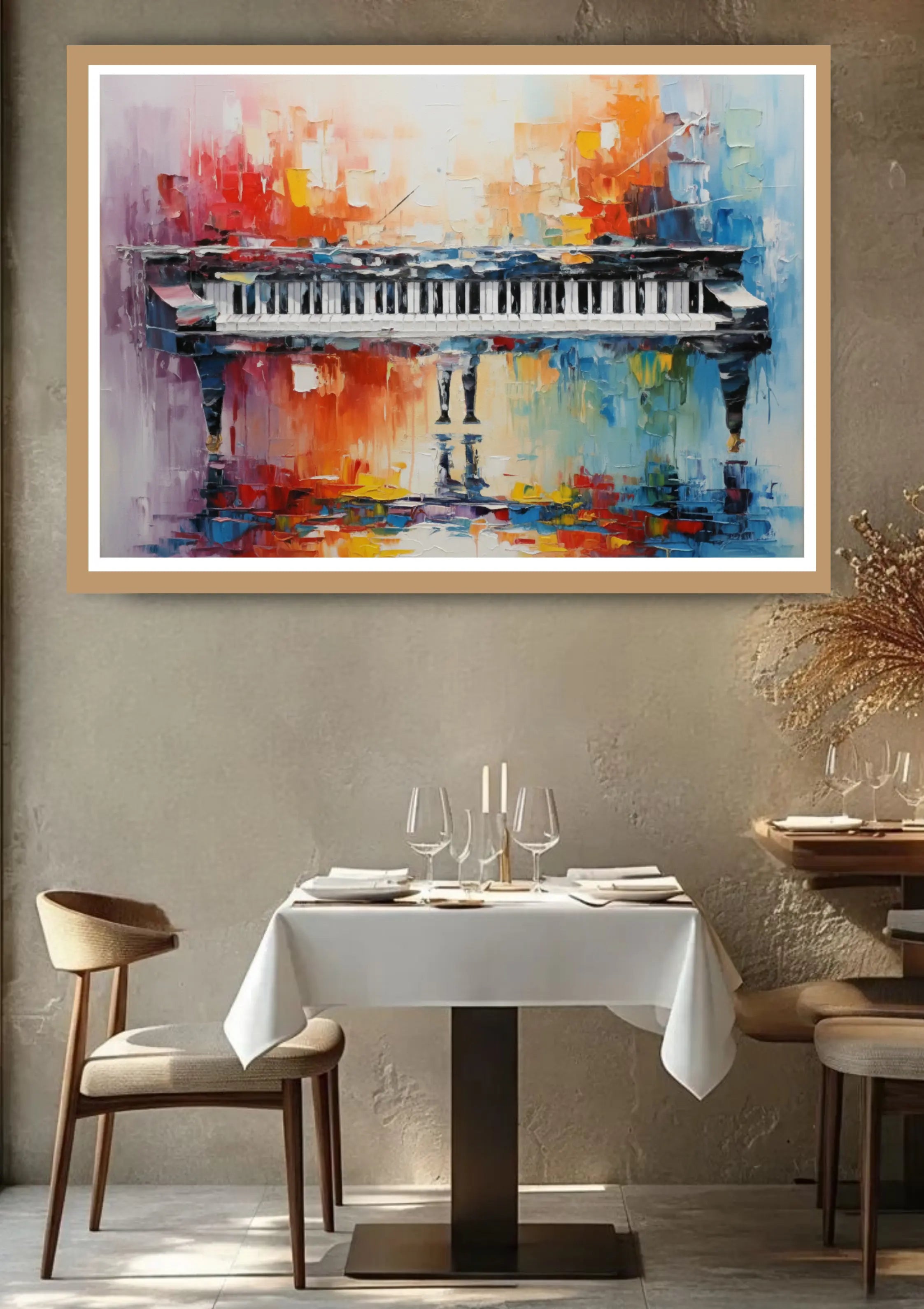 Piano wall art canvas painting for minimal dining room decor