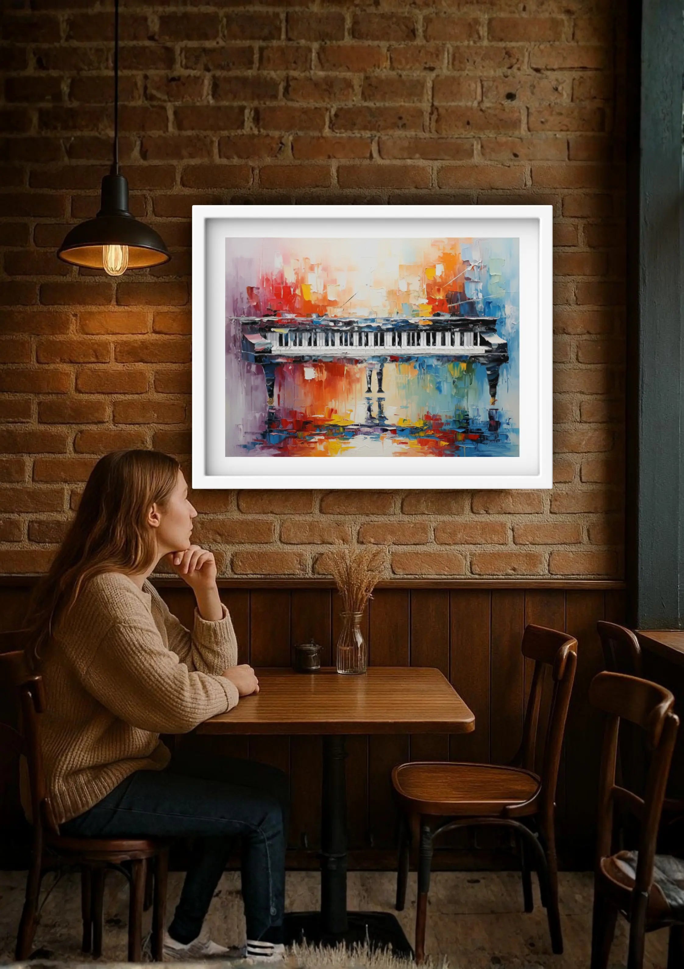 Piano wall art canvas painting for restaurant and coffee shop decor