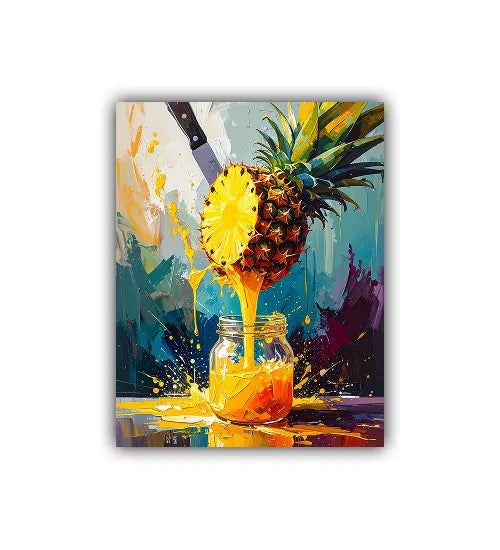 Pineapple glass canvas wall art with colorful tropical drink design