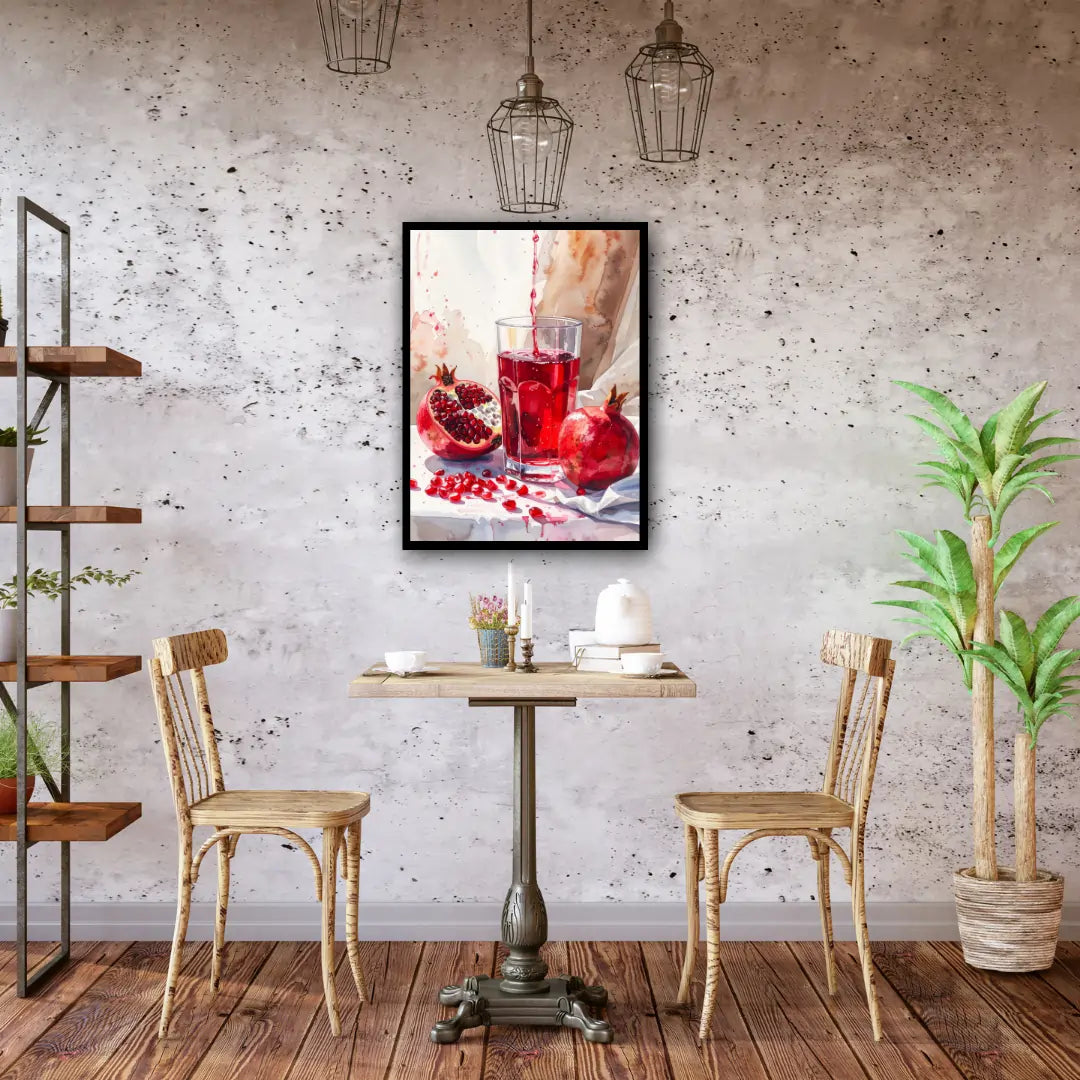 Pomegranate drink wall art canvas painting for cafe and dining decor