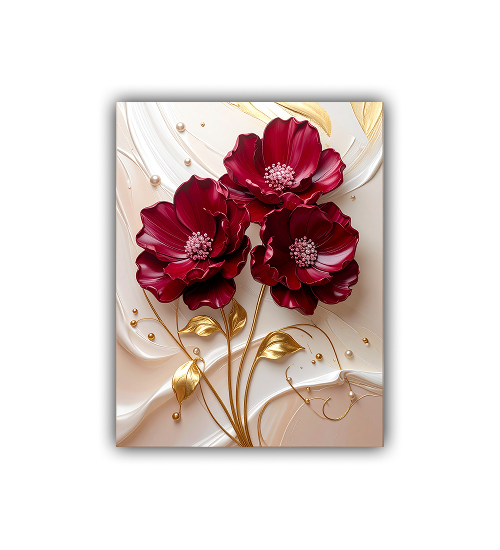 Modern red floral canvas wall art flower painting