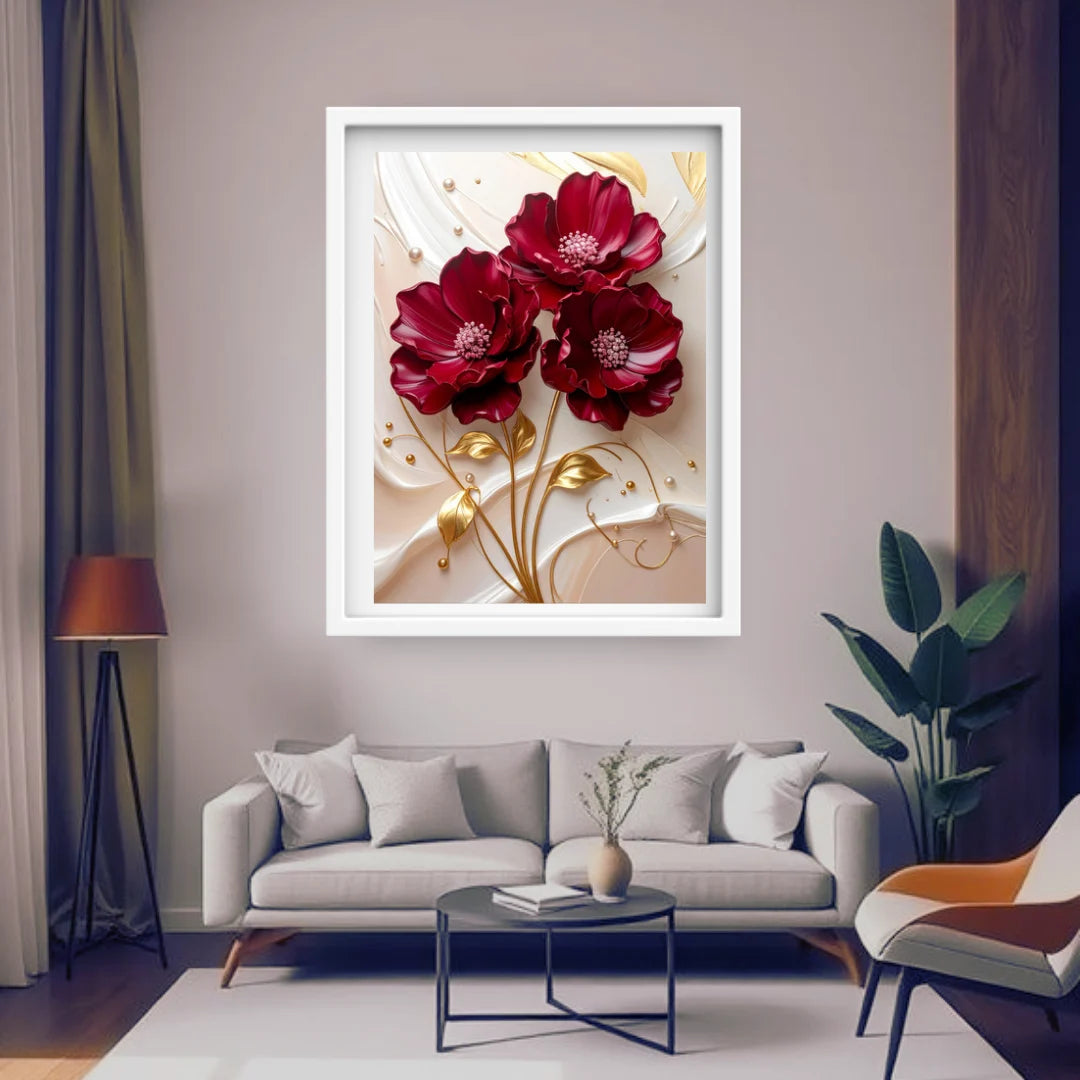 Red flower wall art for bedroom and living room decor