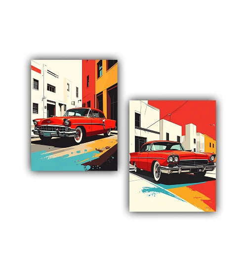 Retro car canvas wall art pair