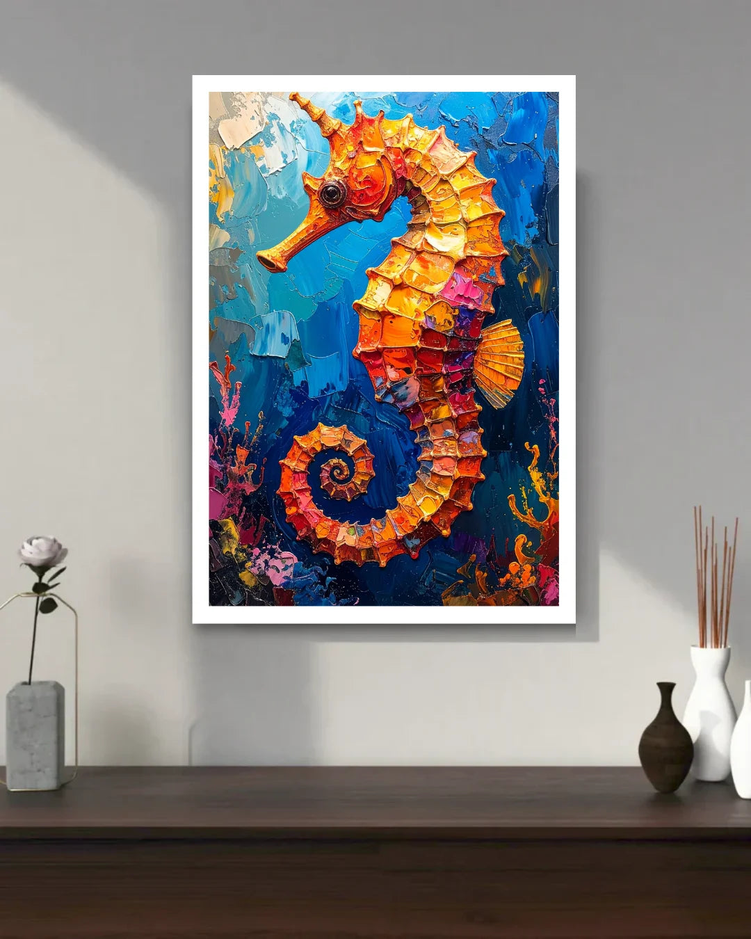 seahorse canvas paintings at living room
