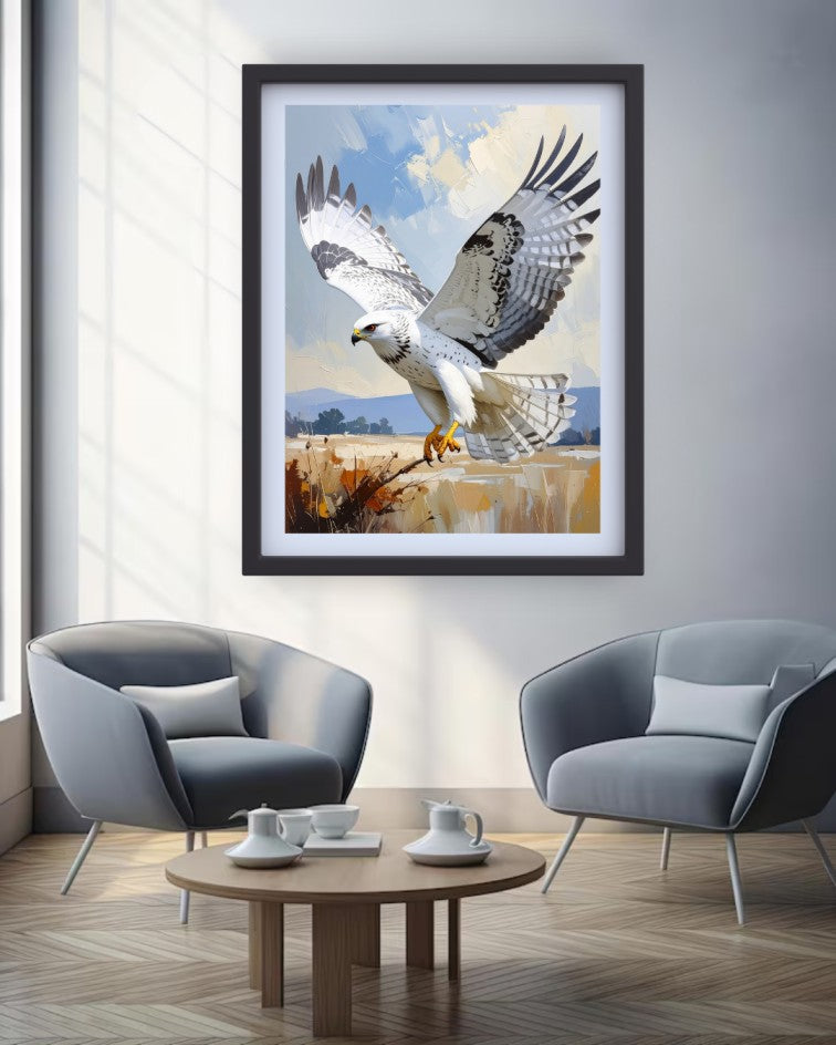 Majestic soaring eagle canvas wall art adding character to a sophisticated modern lounge.