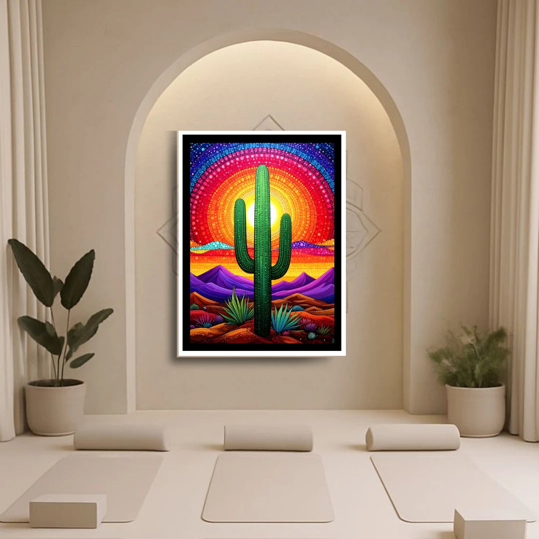 Spiritual cactus mandala canvas wall art for peaceful home interiors