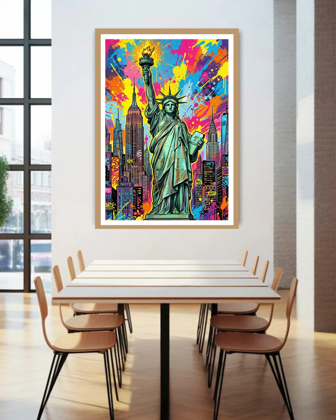 statue of liberty wall art canvas in modern dining room decor