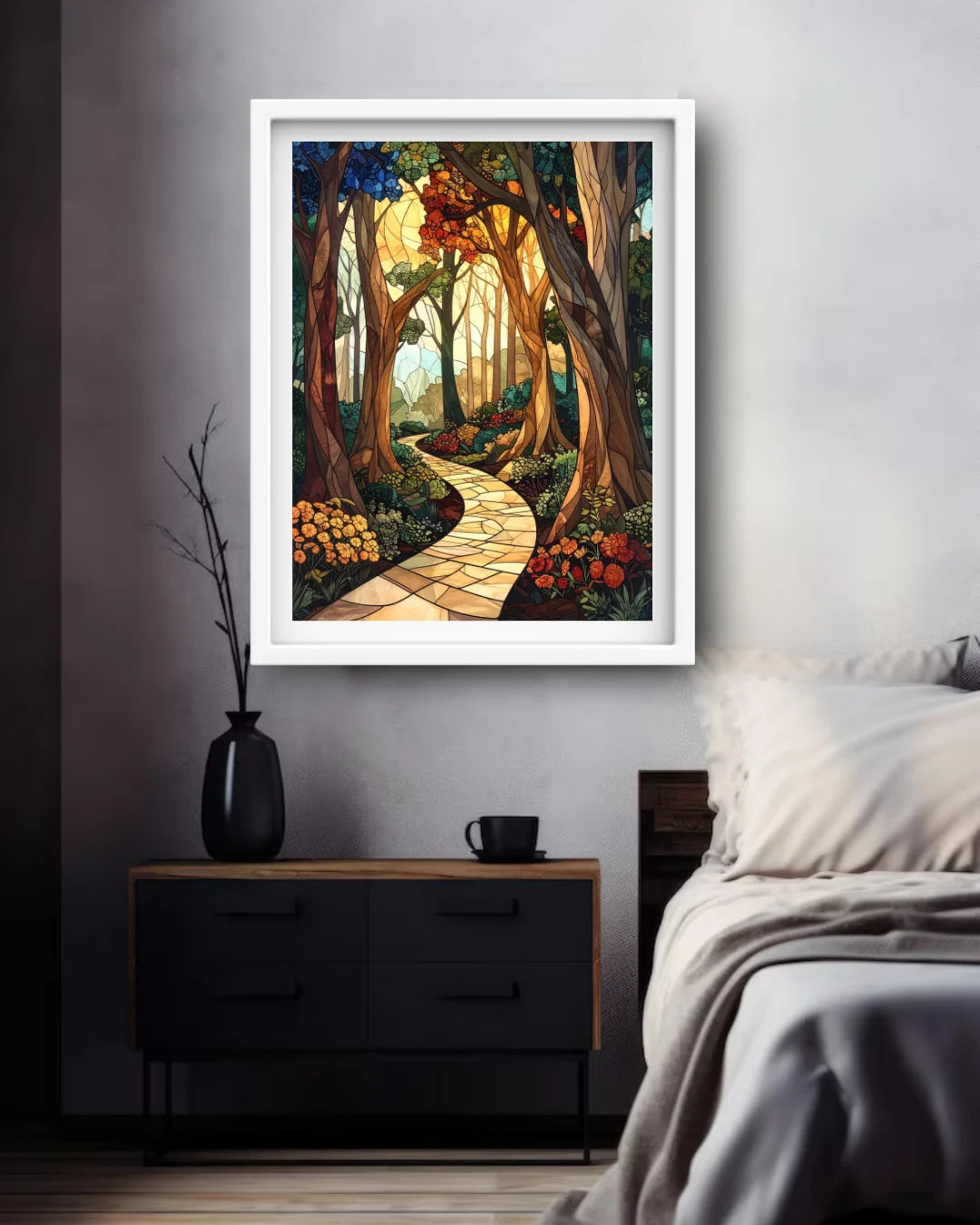 Abstract artistic portrait canvas wall art in bedroom