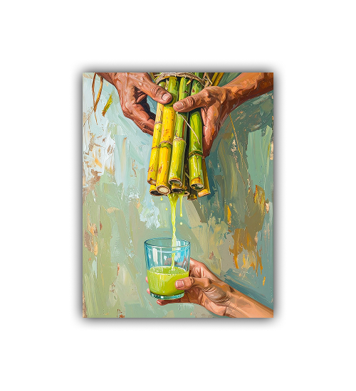 Sugarcane juice glass canvas wall art with traditional Indian theme