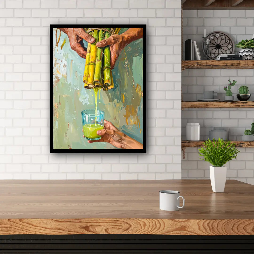 Sugarcane juice wall art canvas painting inspired by Indian street drink