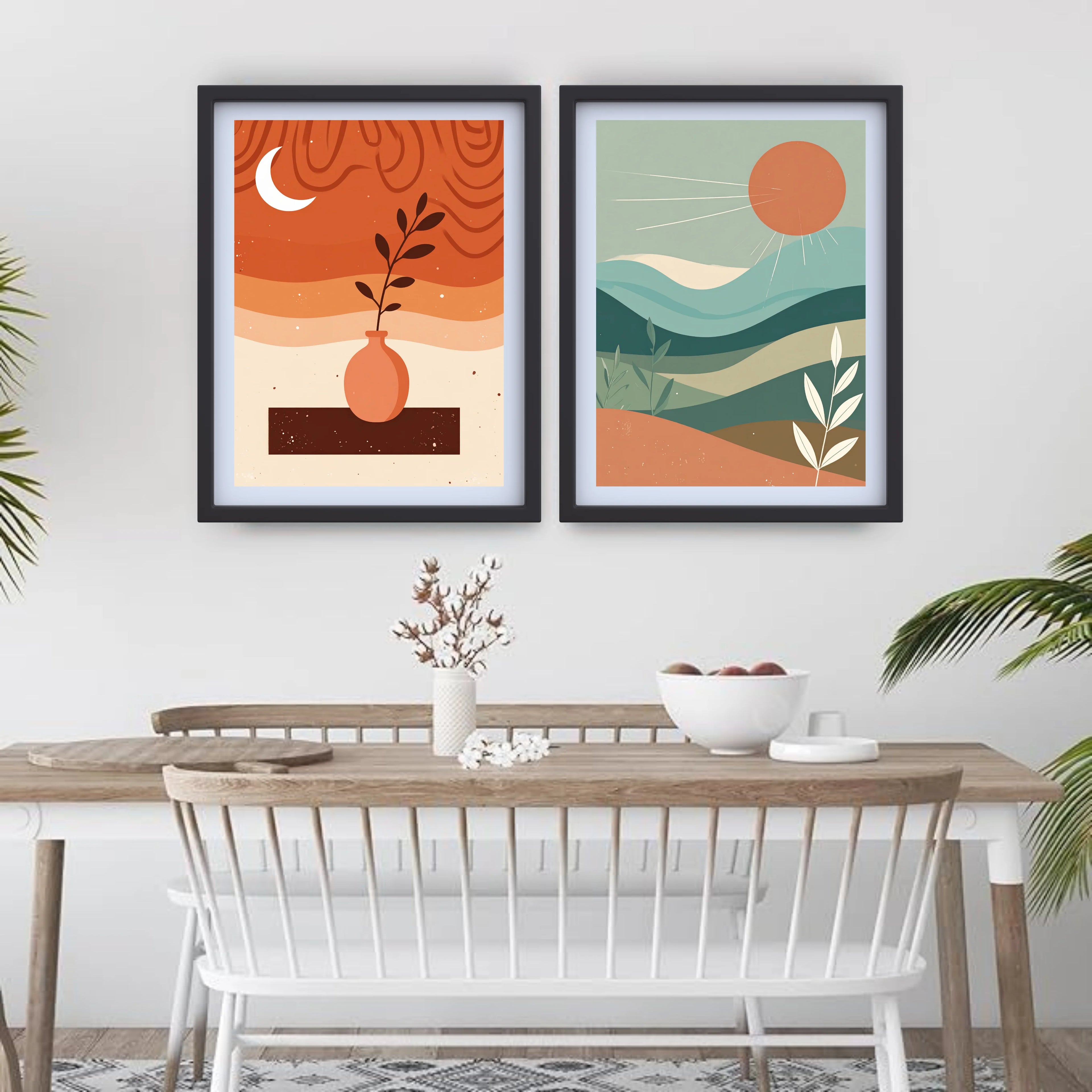 Modern boho earthy sun mountain plant