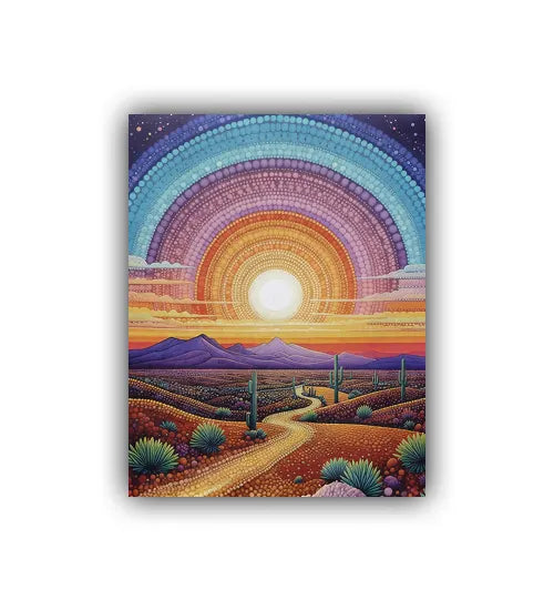Sunset mandala canvas print with vibrant colors and artistic design