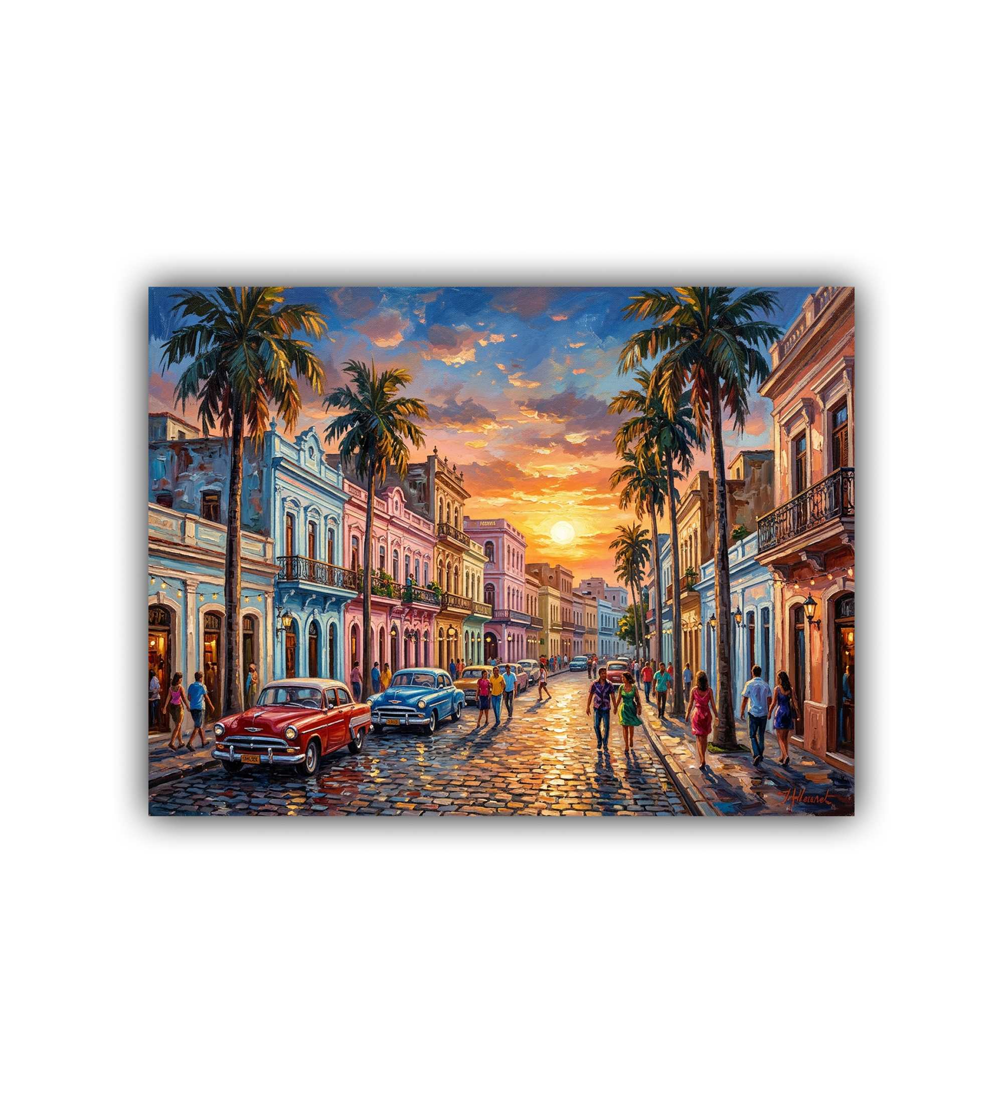 city street wall art canvas sunset painting
