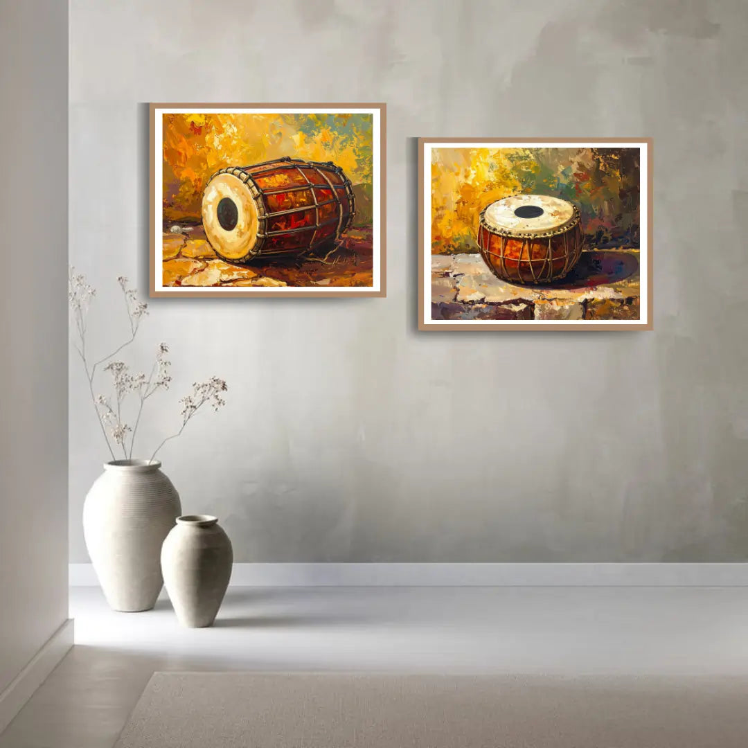 Tabla canvas wall art set of 2 inspired by Indian classical music for home decor