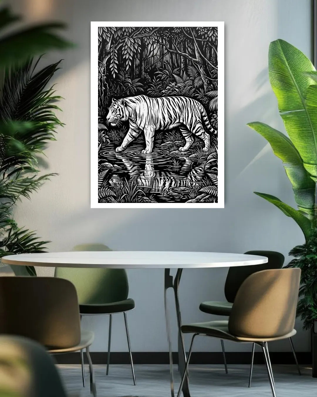tiger wall art canvas in modern living room decor