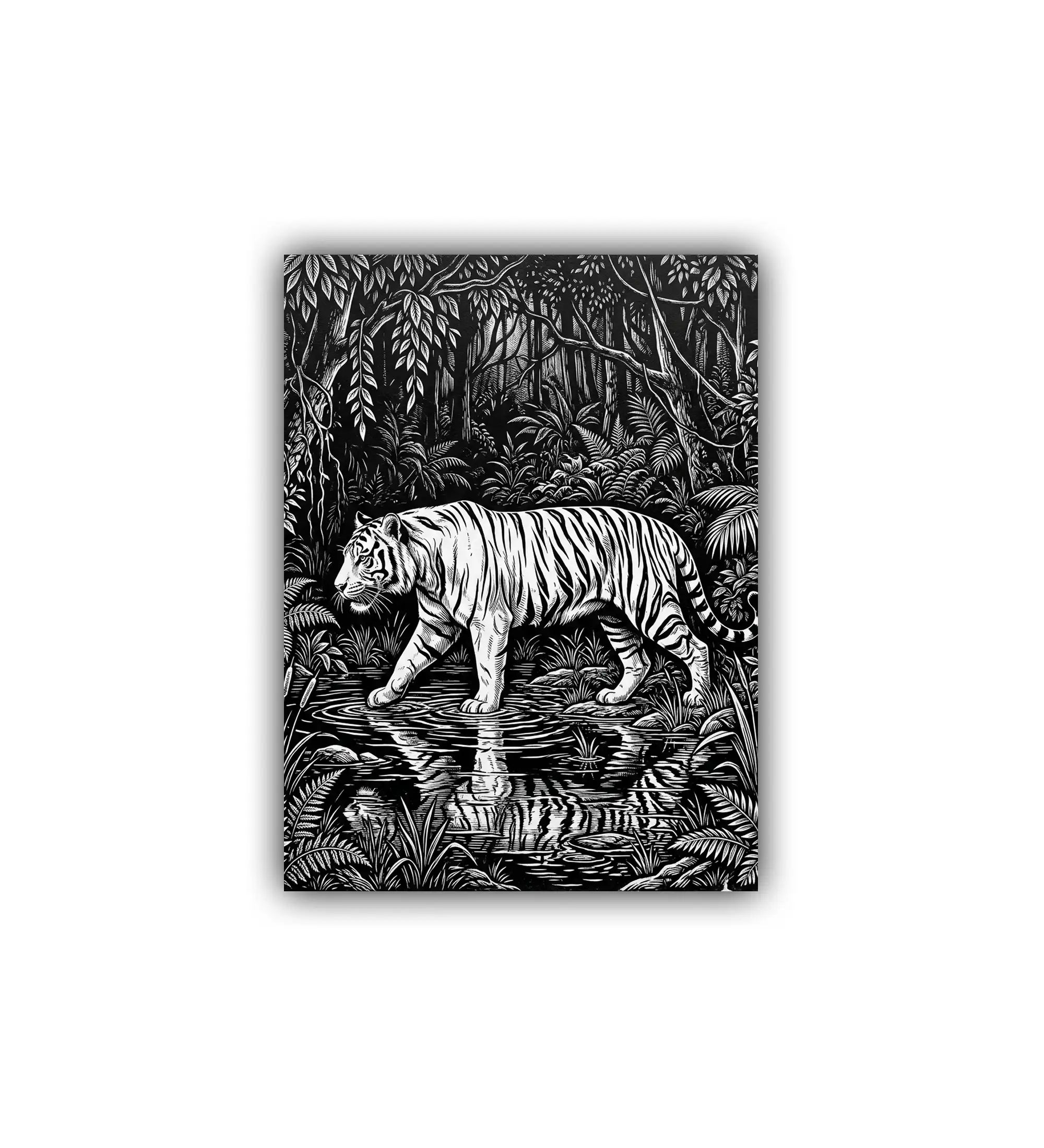 monochrome tiger wall art wildlife painting