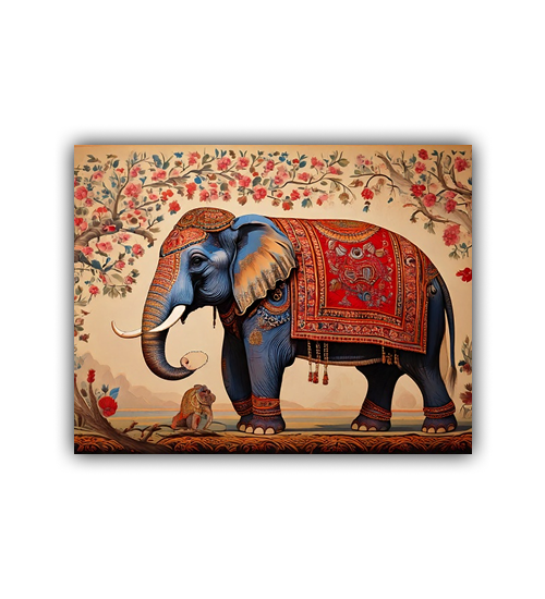 Traditional Indian elephant wall art canvas painting with royal design