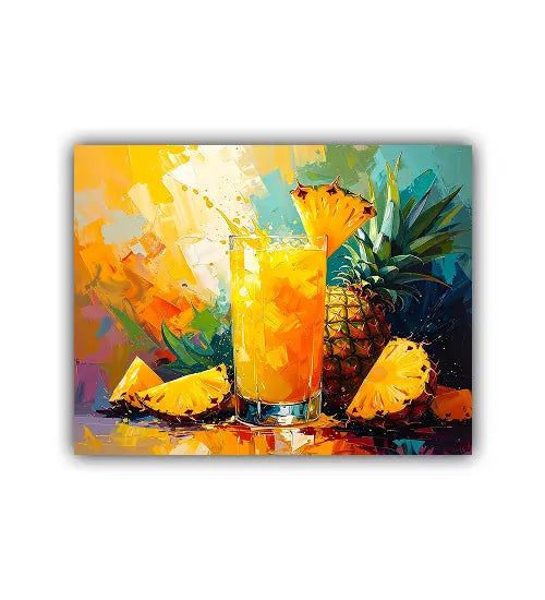 Tropical drink canvas wall art with pineapple juice illustration