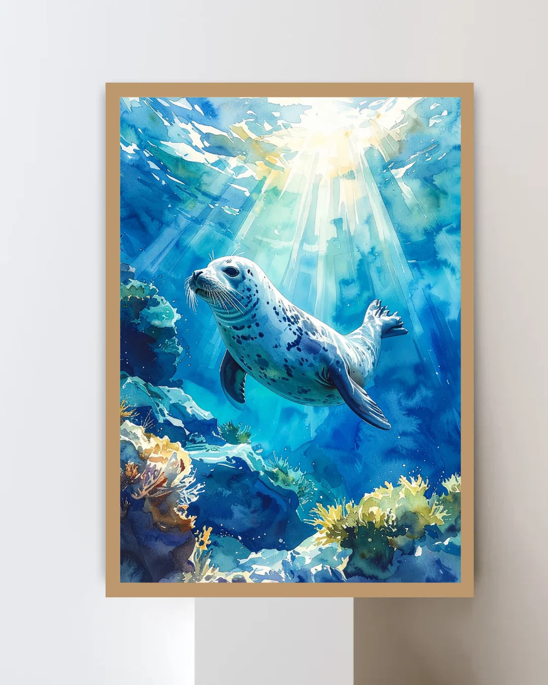 Framed Blue Sea Turtle Underwater Canvas Print for Home Decor