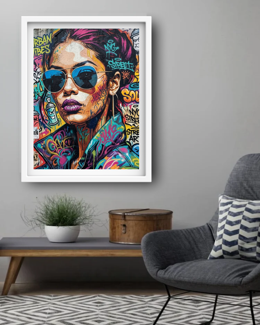 Graffiti Woman with Sunglasses - Wall Art Canvas WallArtVibes