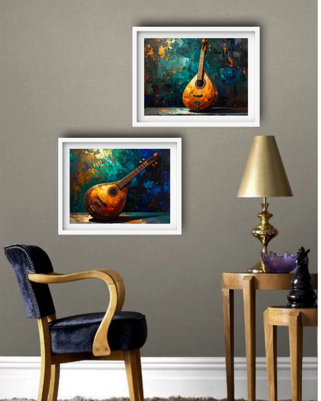 Veena canvas painting wall art set of 2 for home, studio and cultural wall decor