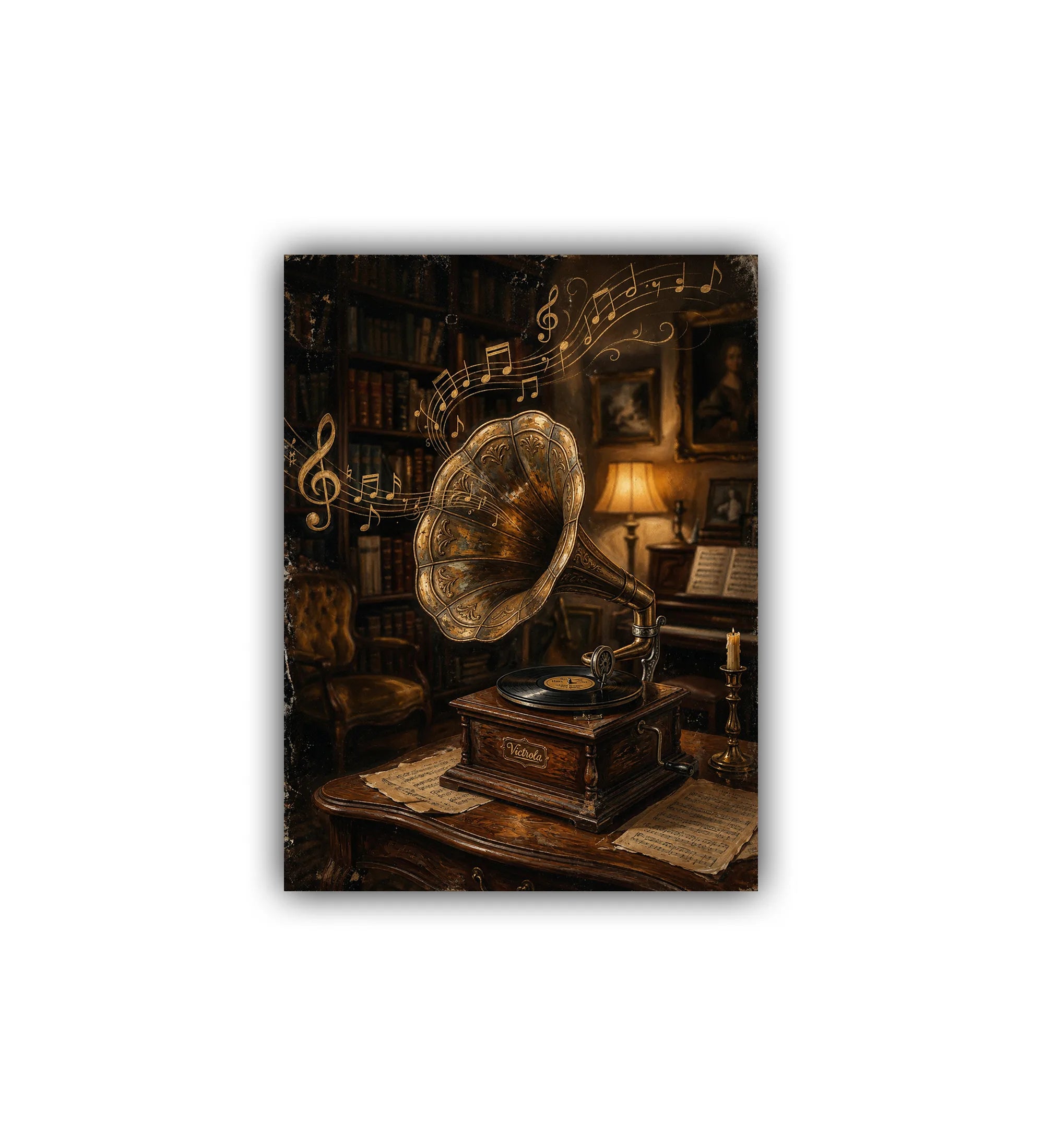 antique gramophone wall art canvas music-themed painting