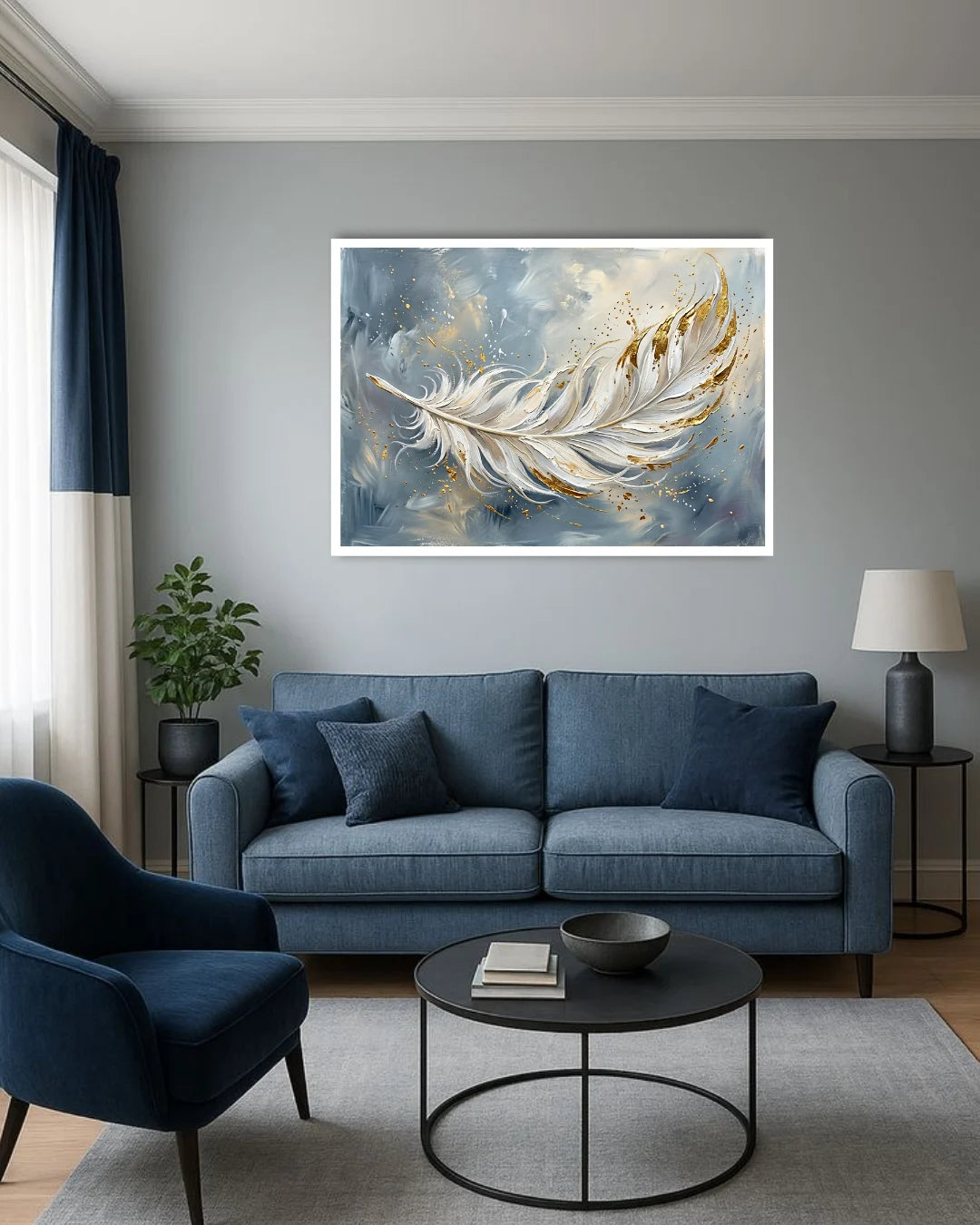 feather canvas art in luxury home interior decor