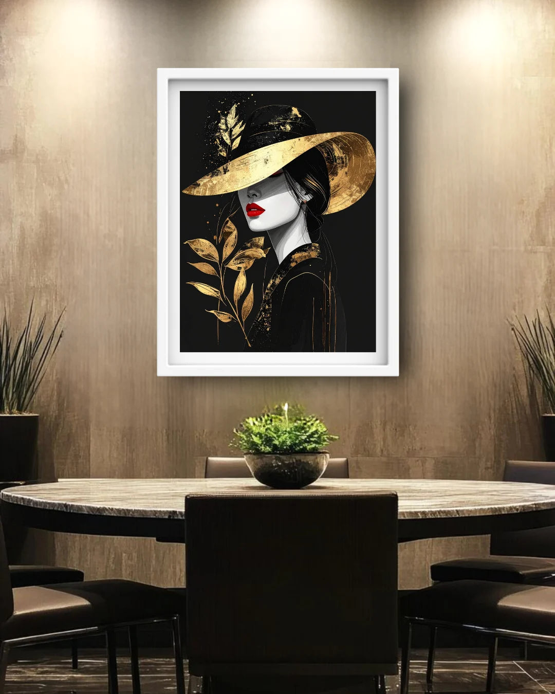 black gold wall art canvas woman portrait modern decor