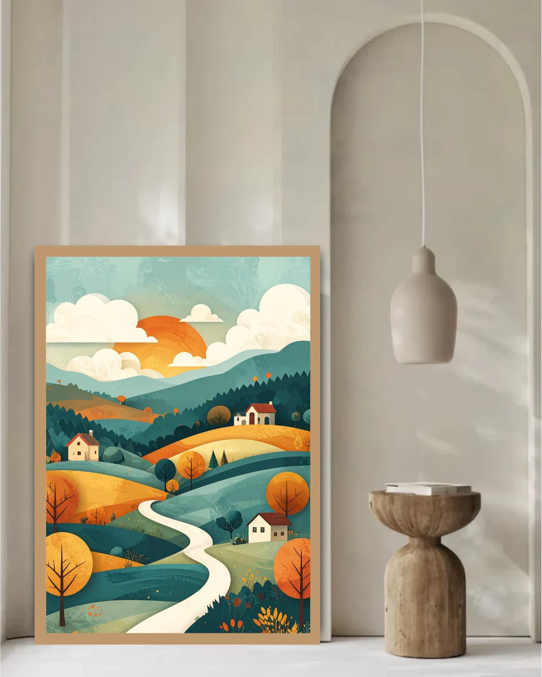 Abstract Pastel Hills River - Wall Art Canvas WallArtVibes