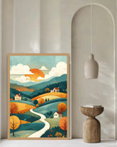 Abstract Pastel Hills River - Wall Art Canvas WallArtVibes