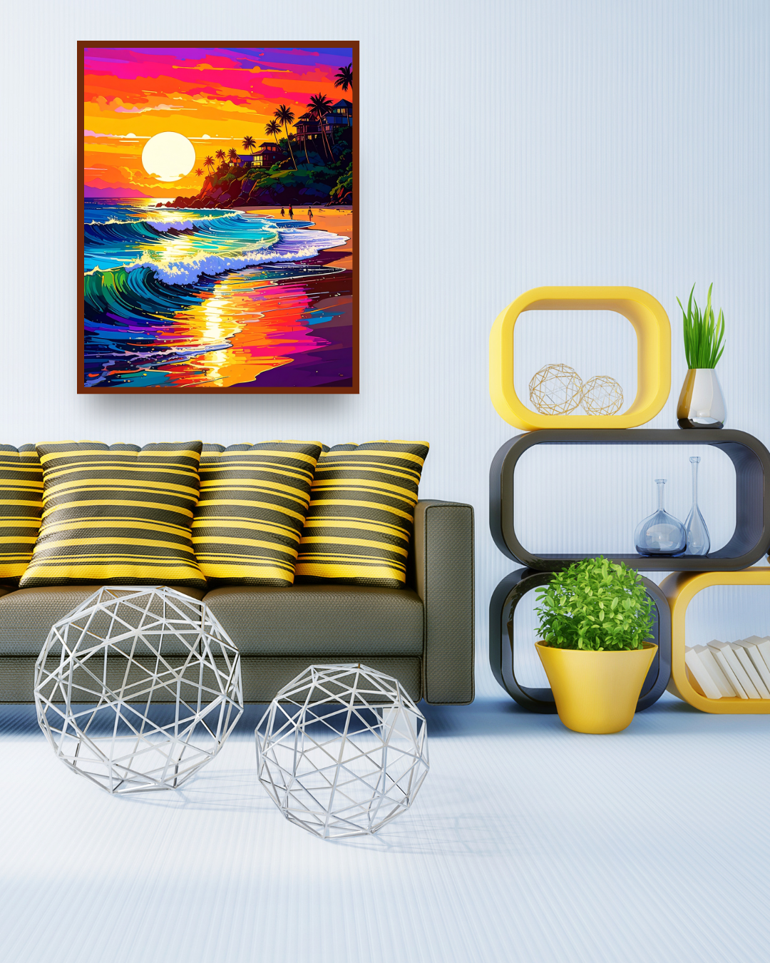 Spectrum Shores: Sunset Waves - Wall Art Canvas
