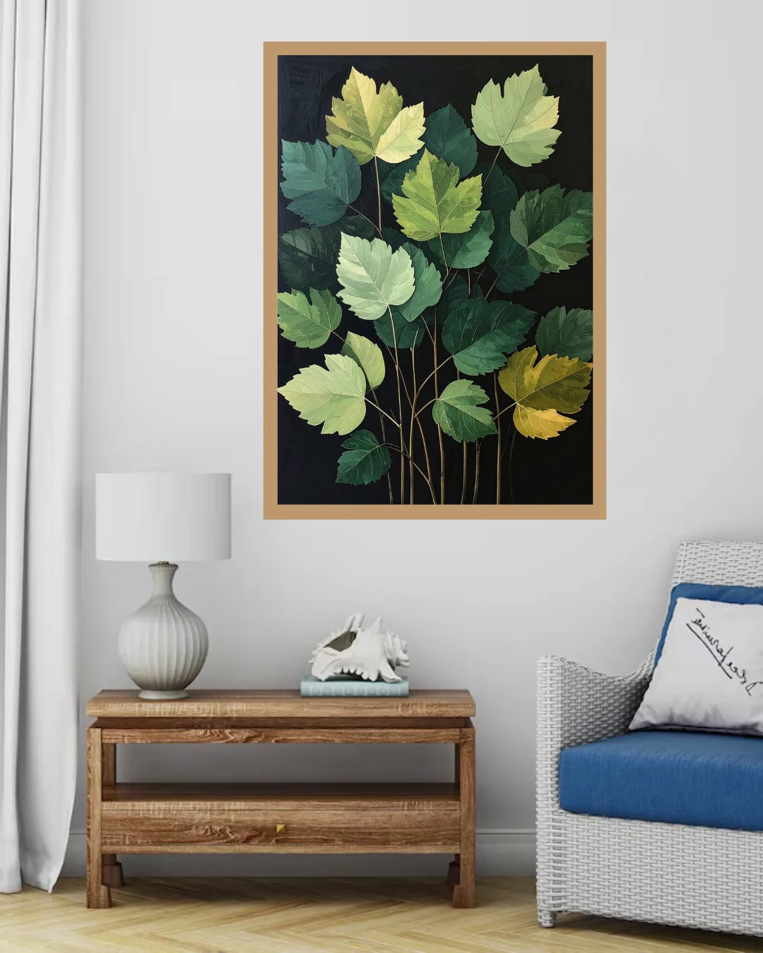 Green &amp; Golden Leaves Botanical Art – Wall Art Canvas
