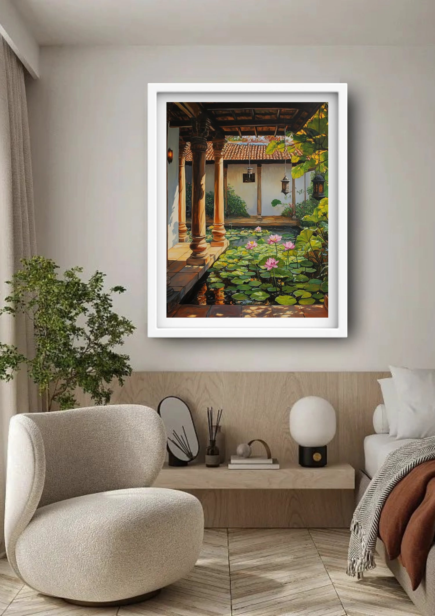 Traditional architecture courtyard canvas artwork